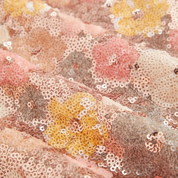 NWOT FLORAL SEQUIN SCOOP NECKLINE SPLIT MINI DRESS - Picture 10 of 12